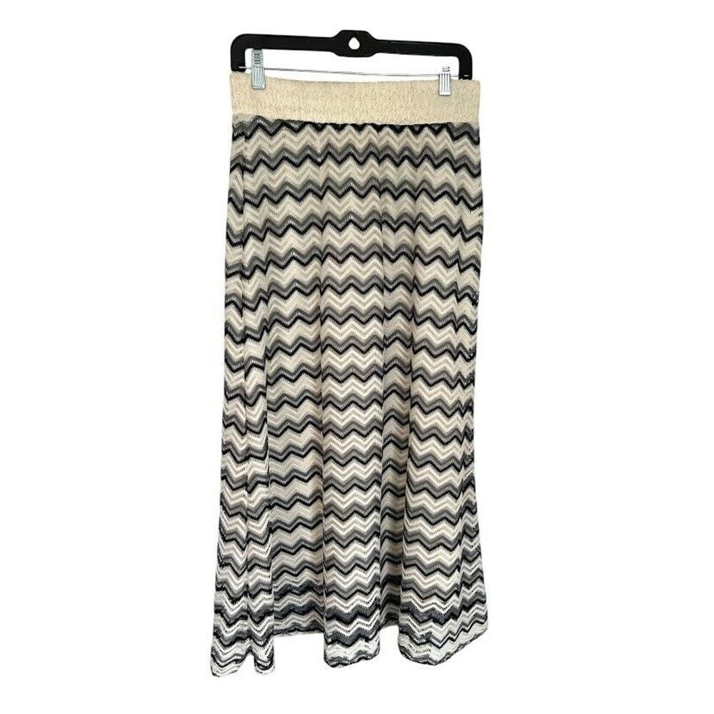 Lapis Boho Crochet Lace Maxi Skirt Size Medium Retro Chevron Black Cream